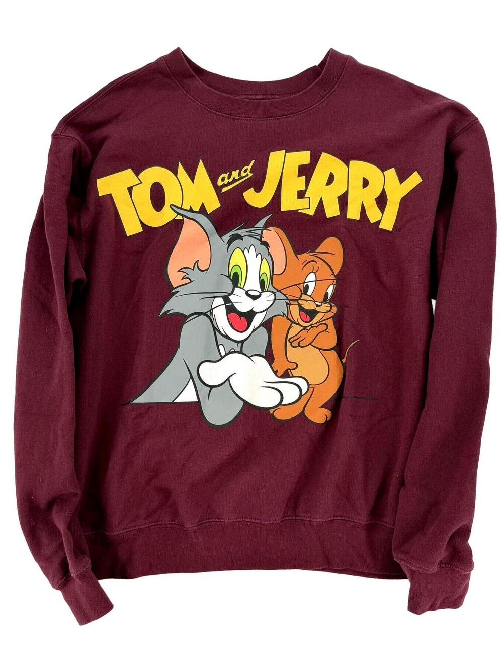Tom and Jerry Sweatshirt Large Burgundy Cartoon Vintage Streetwear
